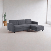 Avery Reversible Grey Corduroy Corner Sofa With Storage Chaise and Ottoman Bench