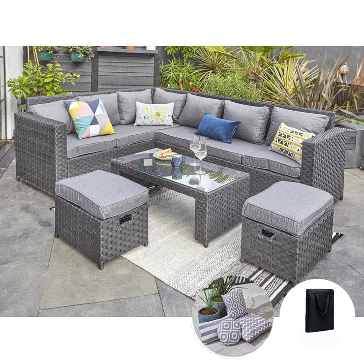 Barcelona Black Modular 8 Seater Rattan Corner Sofa Set