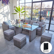 Barcelona 9 Seater Rattan Garden Furniture Dining Set In Grey