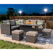 Barcelona Rattan Garden Furniture 9 Seater Corner Sofa Set with Fire pit Dining Table in Black Or Grey