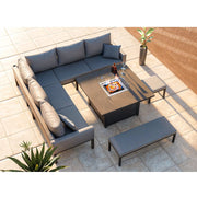 Berlin Aluminum 8 -9 Seater Garden Corner Sofa Cubed Dining Set With Fire Pit Table