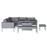 Berlin Aluminum 8 -9 Seater Garden Corner Sofa Cubed Dining Set With Fire Pit Table