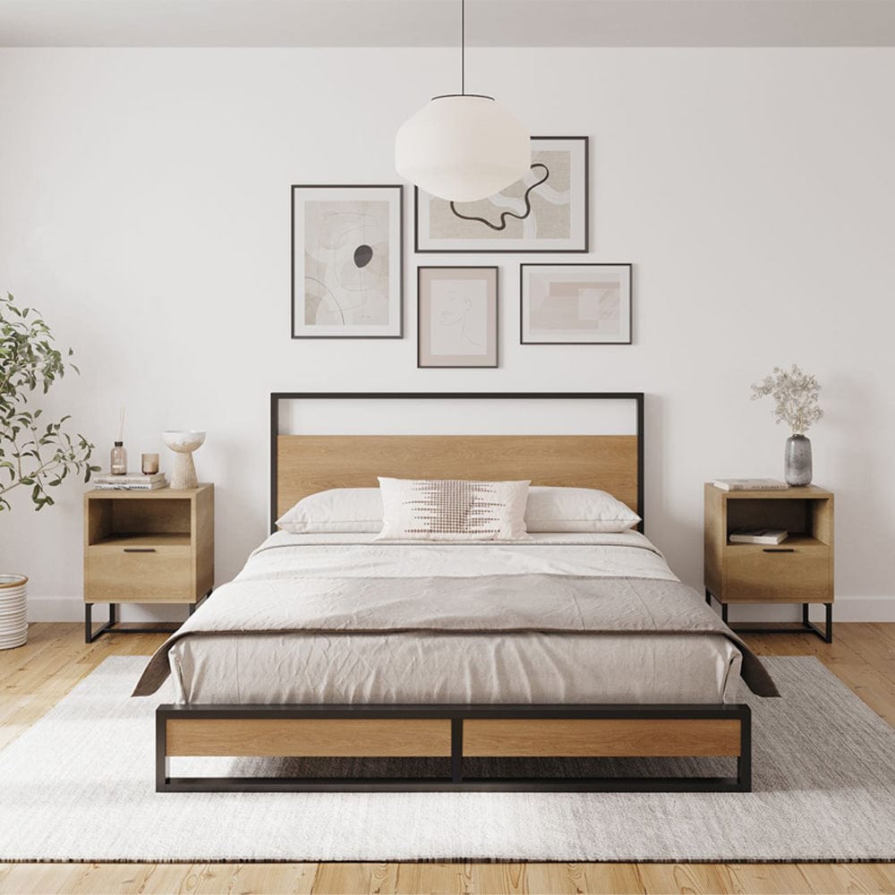 Belluno Industrial Style Wooden Bed Frame