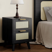 Boho 2 Drawers Rattan Decorated Bedside Storage Cabinet