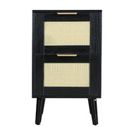 Boho 2 Drawers Rattan Decorated Bedside Storage Cabinet