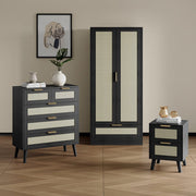 Boho 3 Pieces Bedroom Rattan Wardrobe Set With Chest And Bedside