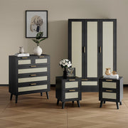 Boho 4 Piece Rattan Bedroom Set With Wardrobe And Cabinet