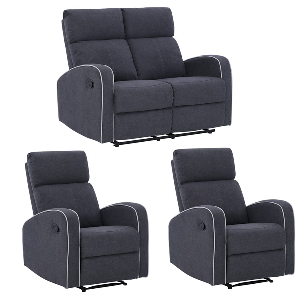 Boston 2+1+1 Slate Grey Fabric Manual Recliner Sofa Set