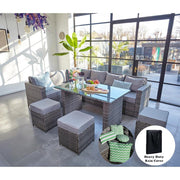 Barcelona 9 Seater Rattan Garden Furniture Dining Set In Grey