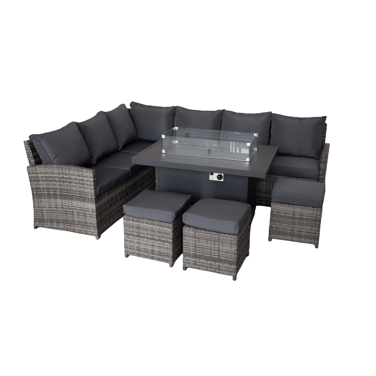 Rattan Sofa Dining Set With Metal Fire Pit Table