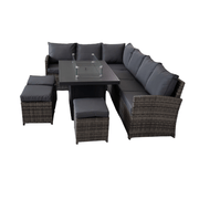 Rattan Sofa Dining Set With Metal Fire Pit Table