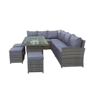 Rosen 9 Seater Fire Pit Rattan Garden Furniture Corner Dining Sofa Set In Grey