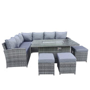 Rosen 9 Seater Fire Pit Rattan Garden Furniture Corner Dining Sofa Set In Grey