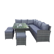 Rosen 9 Seater Fire Pit Rattan Garden Furniture Corner Dining Sofa Set In Grey