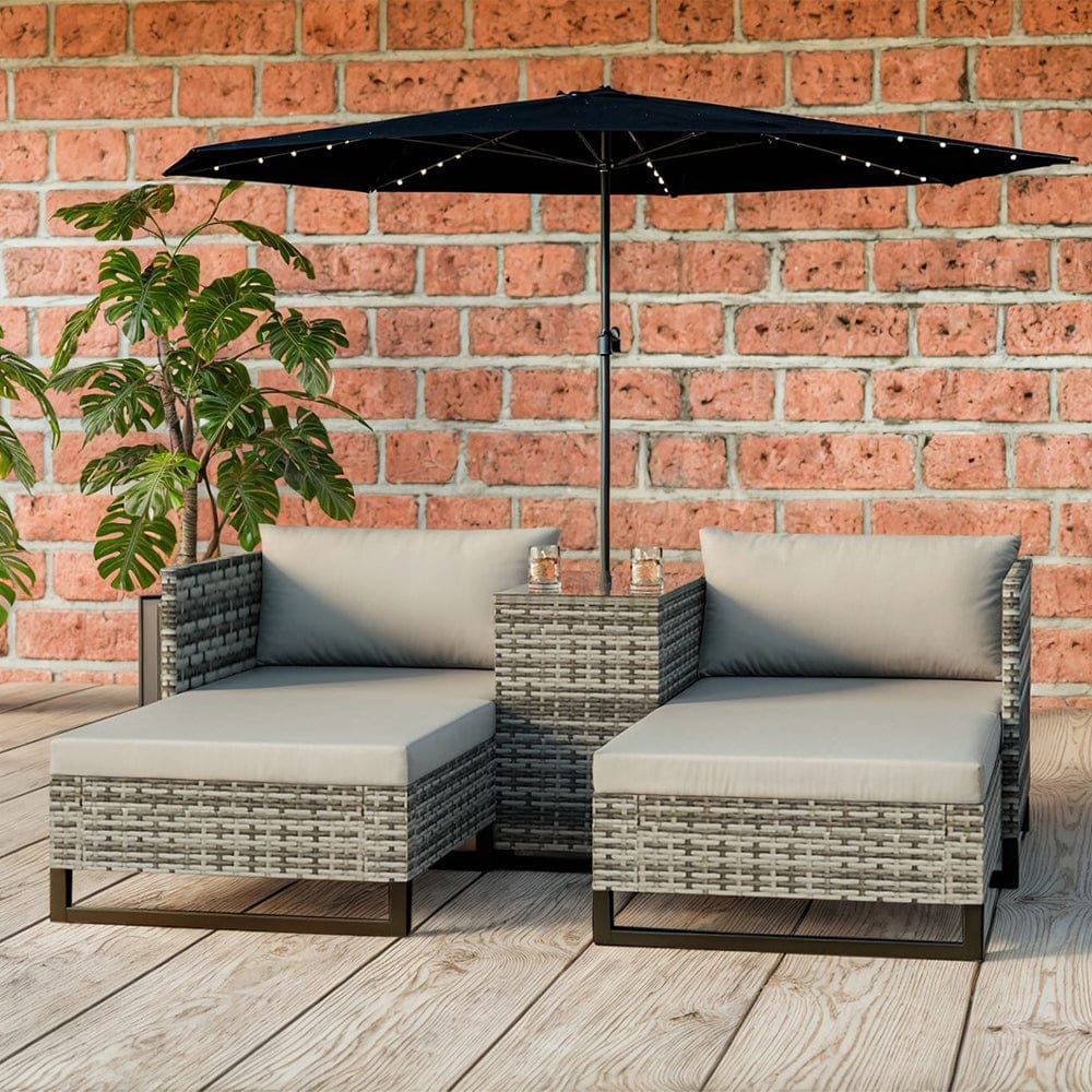 Eton 4 Seater Modular Rattan Garden Cube Armchair Sofa Set With Parasol