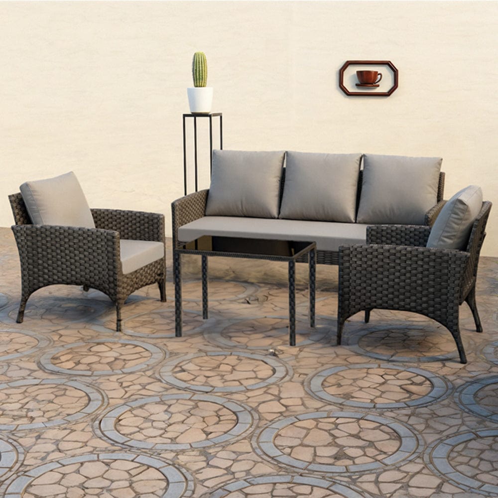 Eton 5 Seater Rattan Garden Armchair Sofa Set With Coffee Table