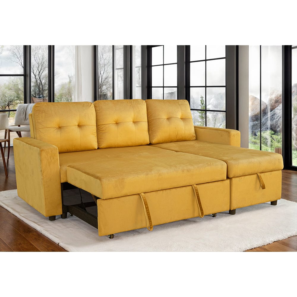 Avery Velvet Reversible Corner Sofa Bed With Storage Chaise