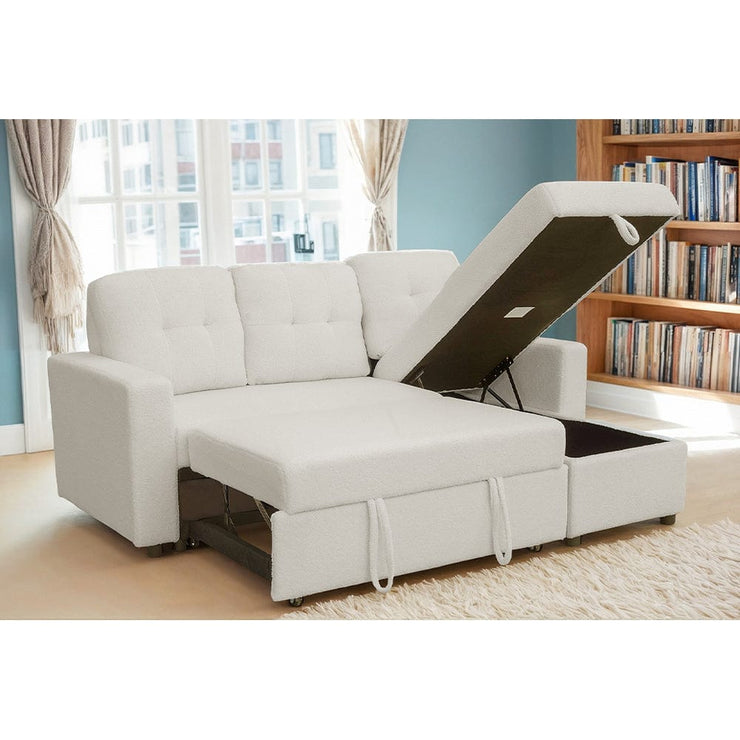 Avery Boucle Reversible Corner Sofa Bed With Storage Chaise In White