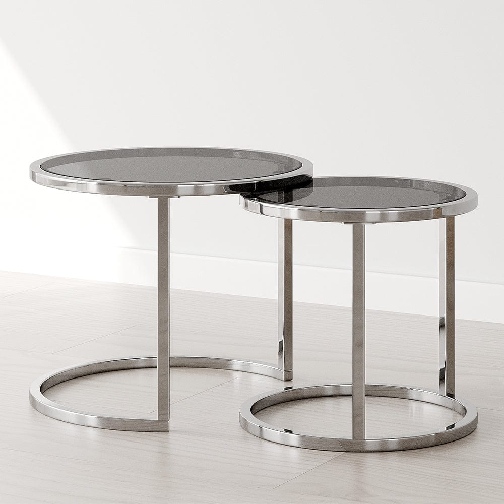 Etta Set Of 2 Frame Nesting Round End Coffee Table with Glass Top