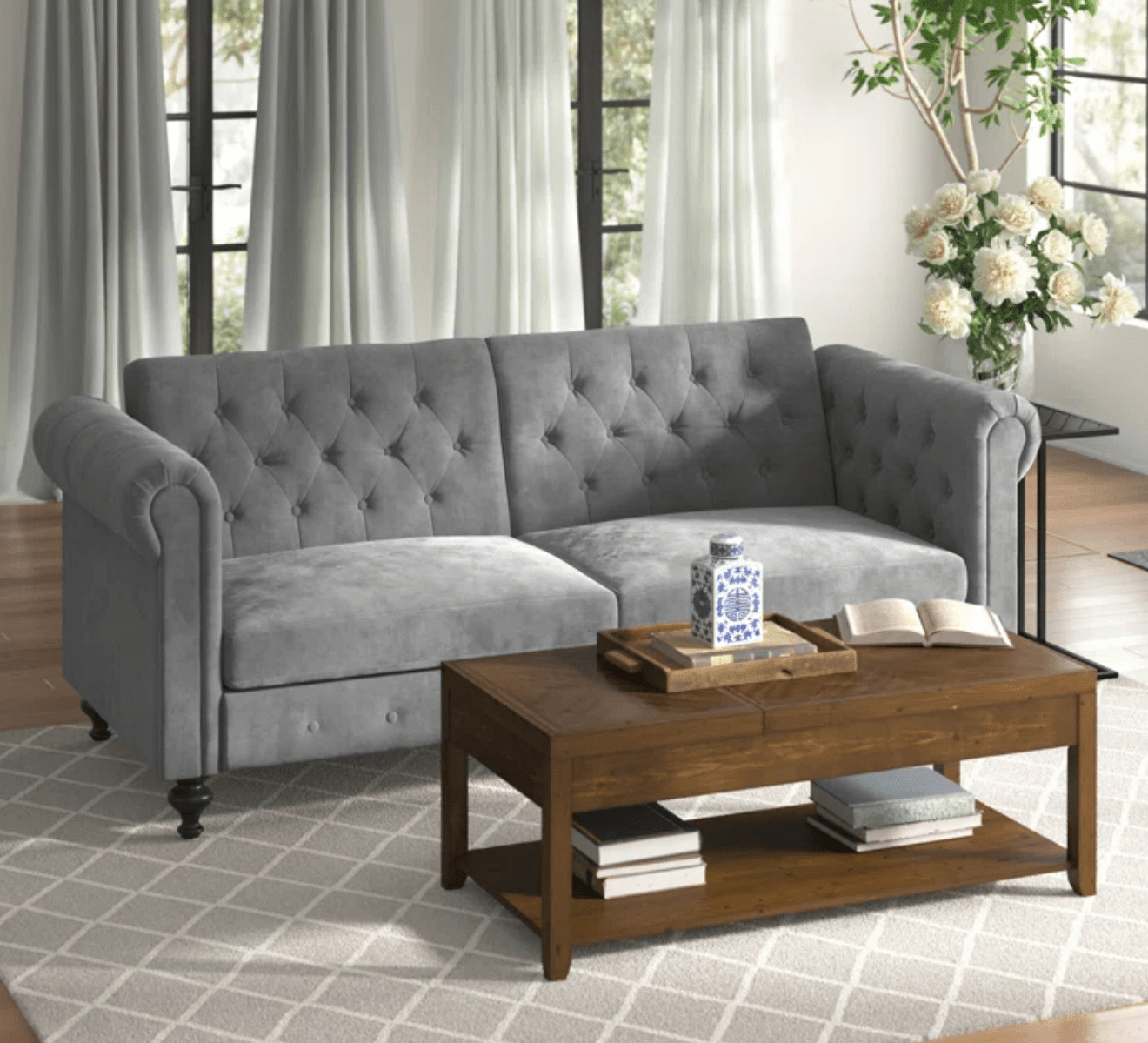 Grey chesterfield store loveseat