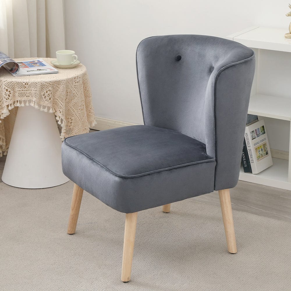 Jola Velvet Accent Chair With Wooden Leg In Grey