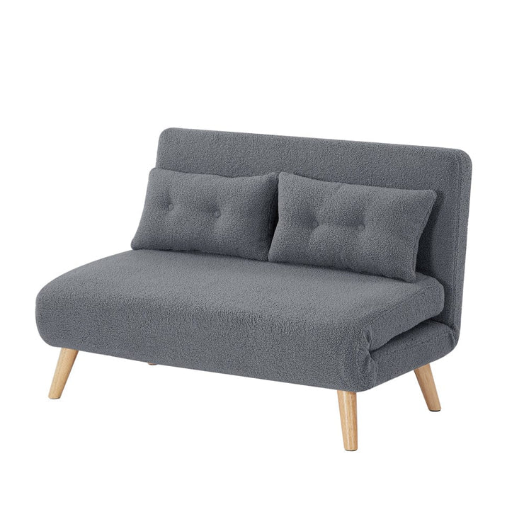 Jola Grey Boucle Foldable Sofa Bed With Wooden Legs And Pillow