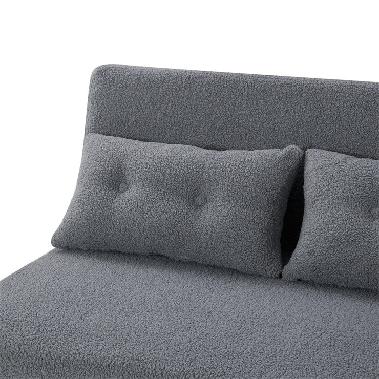 Jola Grey Boucle Foldable Sofa Bed With Wooden Legs And Pillow