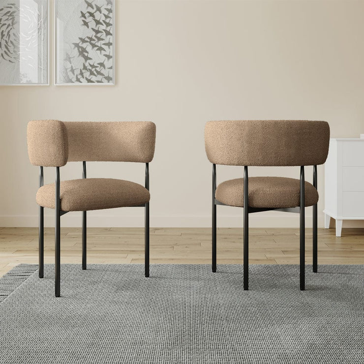 Set Of 2 Lex Boucle Dining Chairs Accent Chair Tub Chair With Curved Backrest