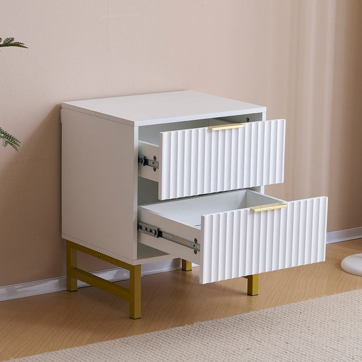 Mercury Ridged 2 Drawers Storage Bedside Table In White