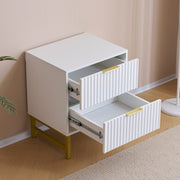 Mercury Ridged 2 Drawers Storage Bedside Table In White