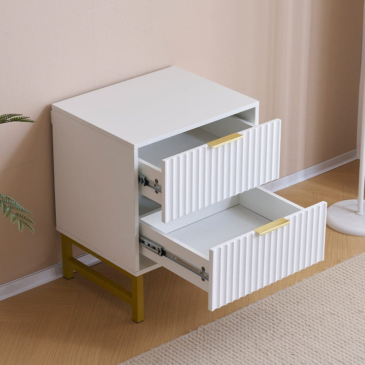 Mercury Ridged 2 Drawers Storage Bedside Table In White