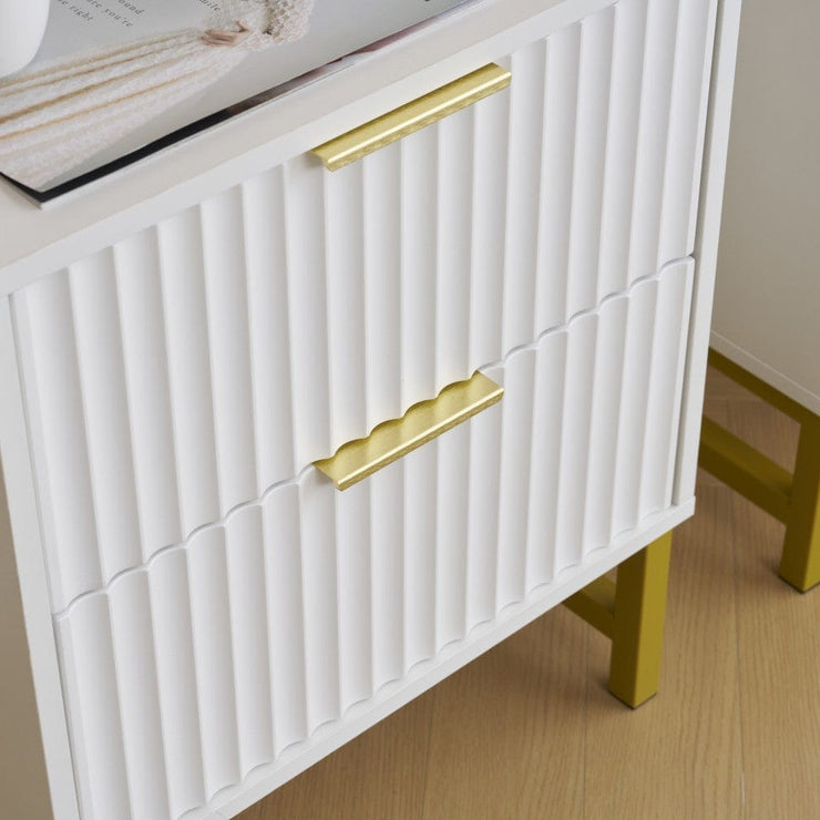 Mercury Ridged 2 Drawers Storage Bedside Table In White