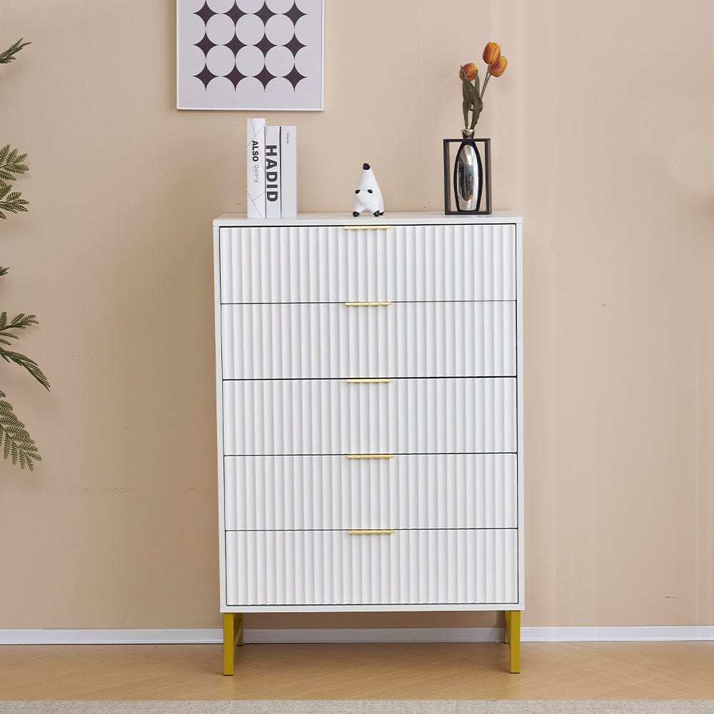 Mercury Ridged 5 Drawers Chset Storage Cabinet In White