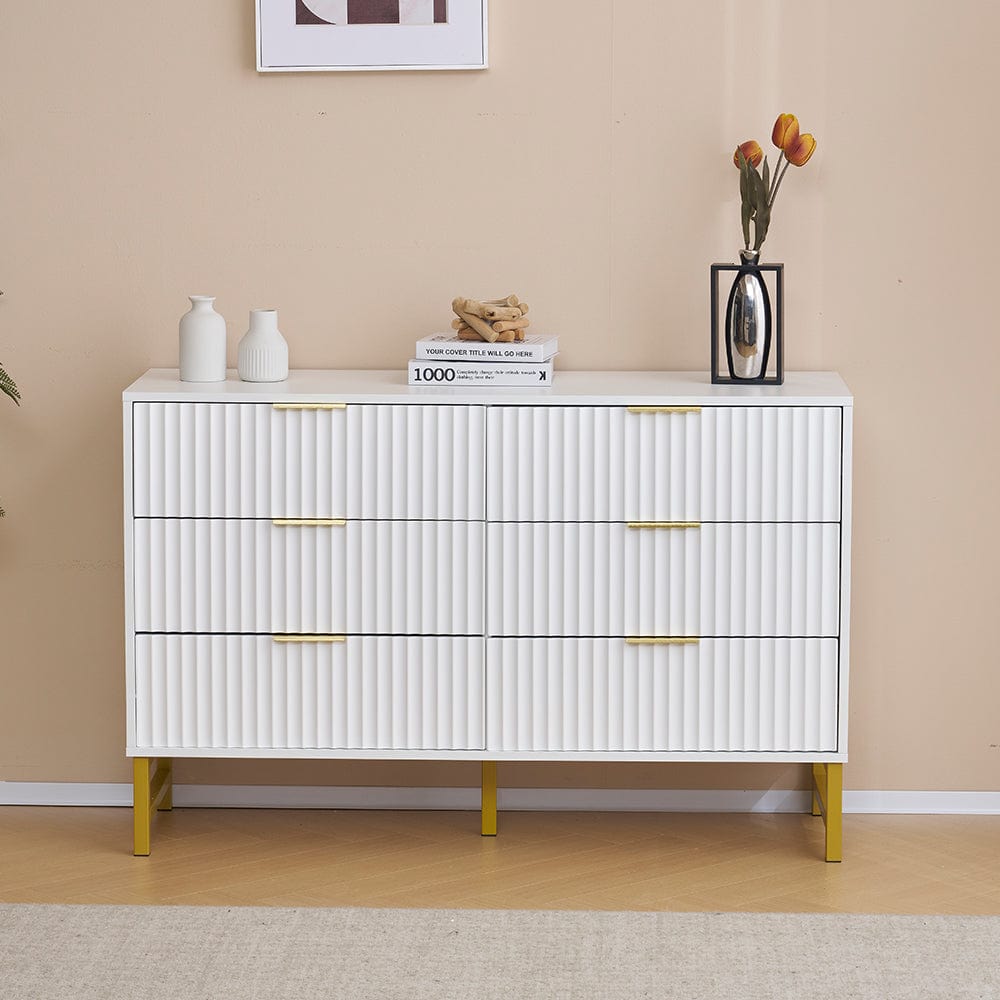 Mercury Ridged 6 Drawers Chest Beside Storage Cabinet In White