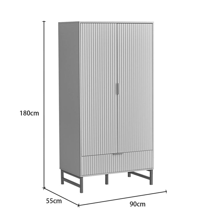 Mercury Ridged 2 Doors Wardrobe In White