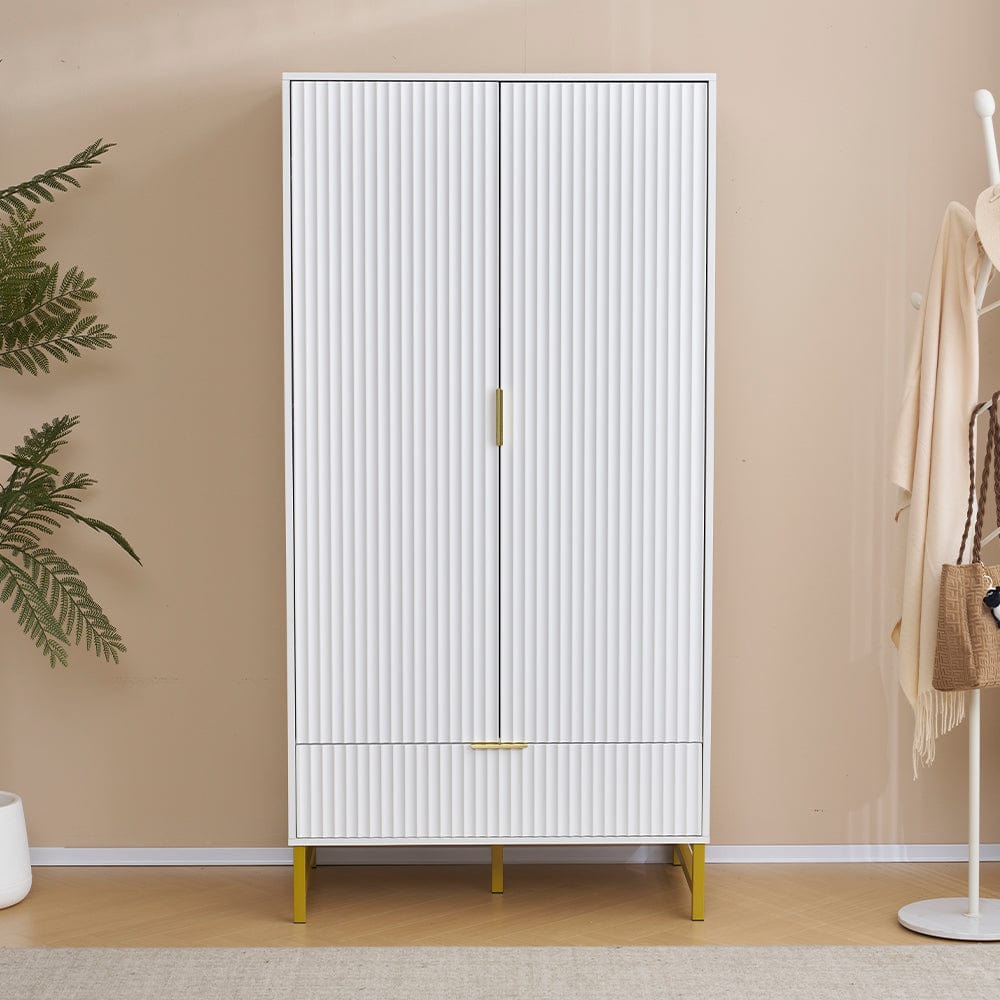 Mercury Ridged 2 Doors Wardrobe In White