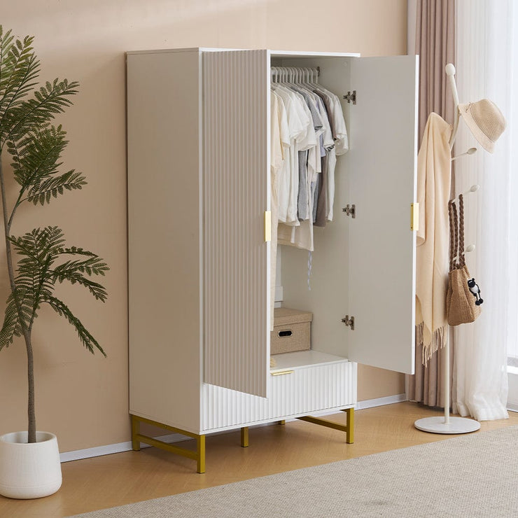 Mercury Ridged 2 Doors Wardrobe In White