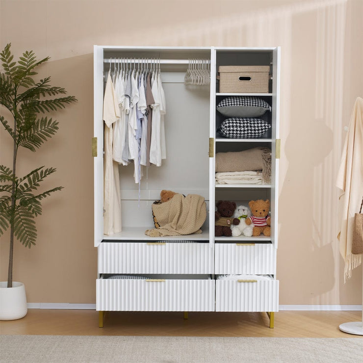 Mercury Ridged 3 Doors 4 Drawers Wardrobe In White