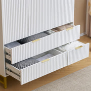 Mercury Ridged 3 Doors 4 Drawers Wardrobe In White