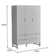 Mercury Ridged 3 Doors 4 Drawers Wardrobe In White