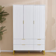 Mercury Ridged 3 Doors 4 Drawers Wardrobe In White