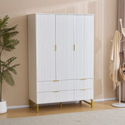 Mercury Ridged 3 Doors 4 Drawers Wardrobe In White