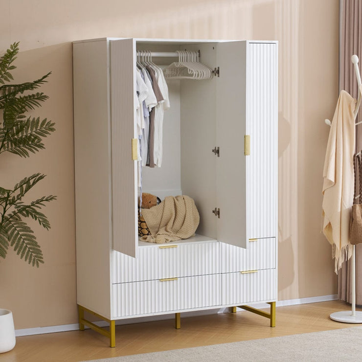 Mercury Ridged 3 Doors 4 Drawers Wardrobe In White