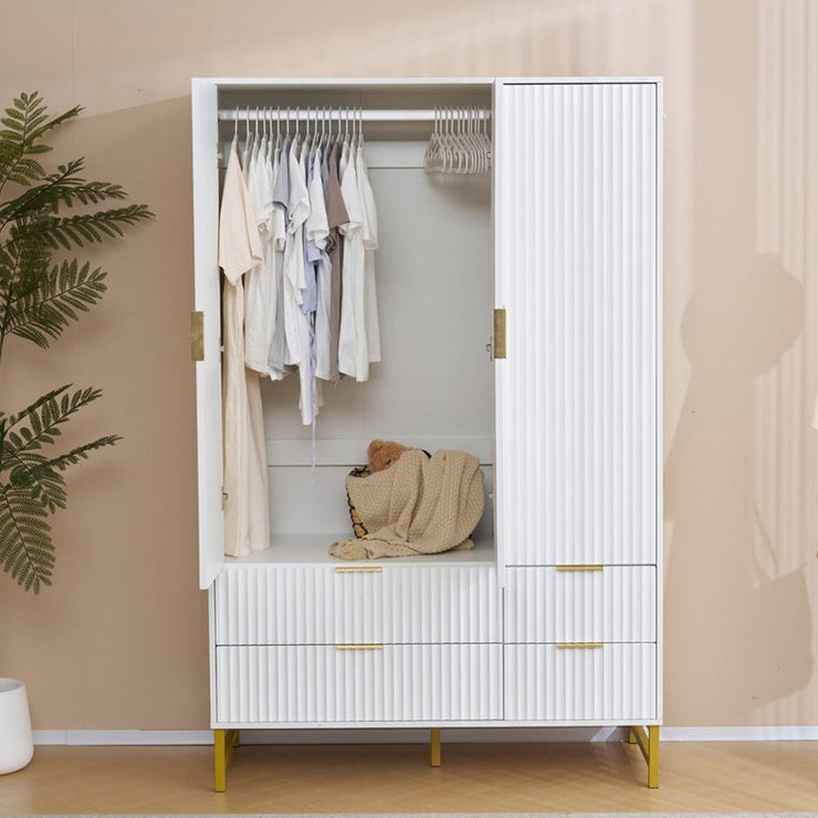 Mercury Ridged 3 Doors 4 Drawers Wardrobe In White