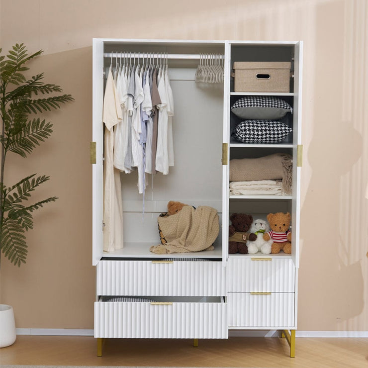 Mercury Ridged 3 Doors 4 Drawers Wardrobe In White