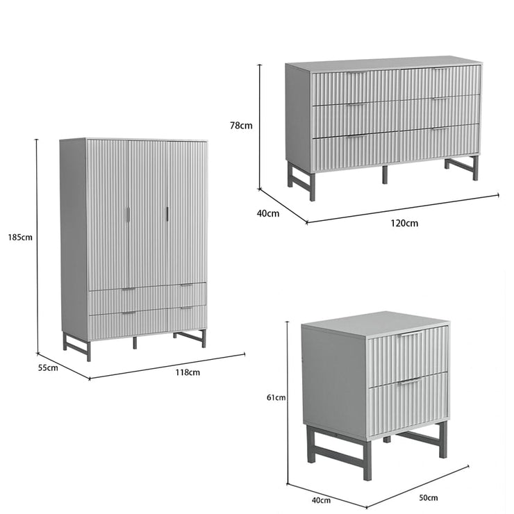 Mercury Ridged 4 Piece  Bedroom Set Wardrobe Chest