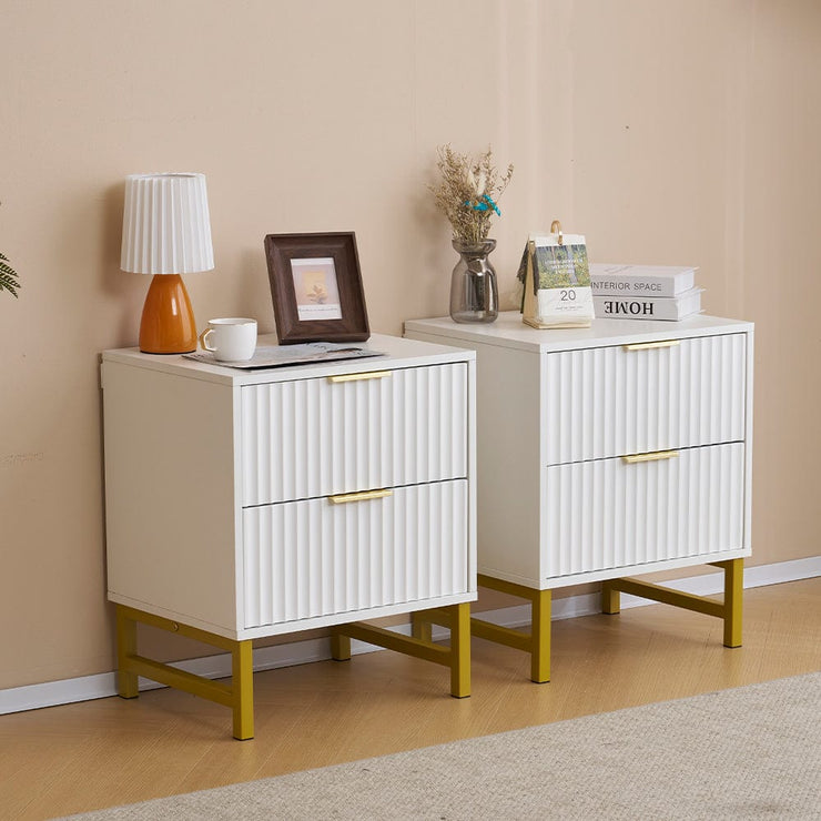 Mercury Ridged 2 Drawers Storage Bedside Table In White