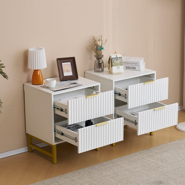 Mercury Ridged 2 Drawers Storage Bedside Table In White