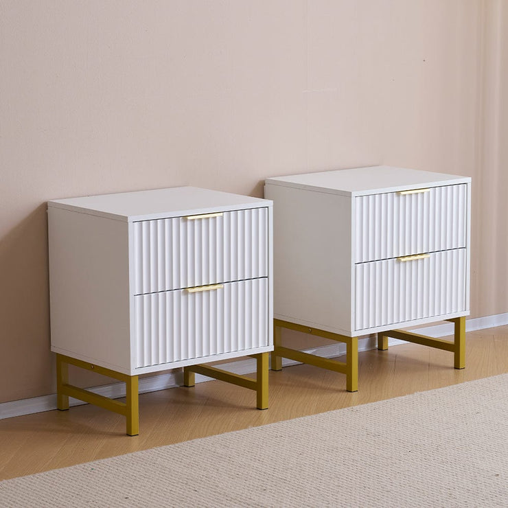 Mercury Ridged 2 Drawers Storage Bedside Table In White