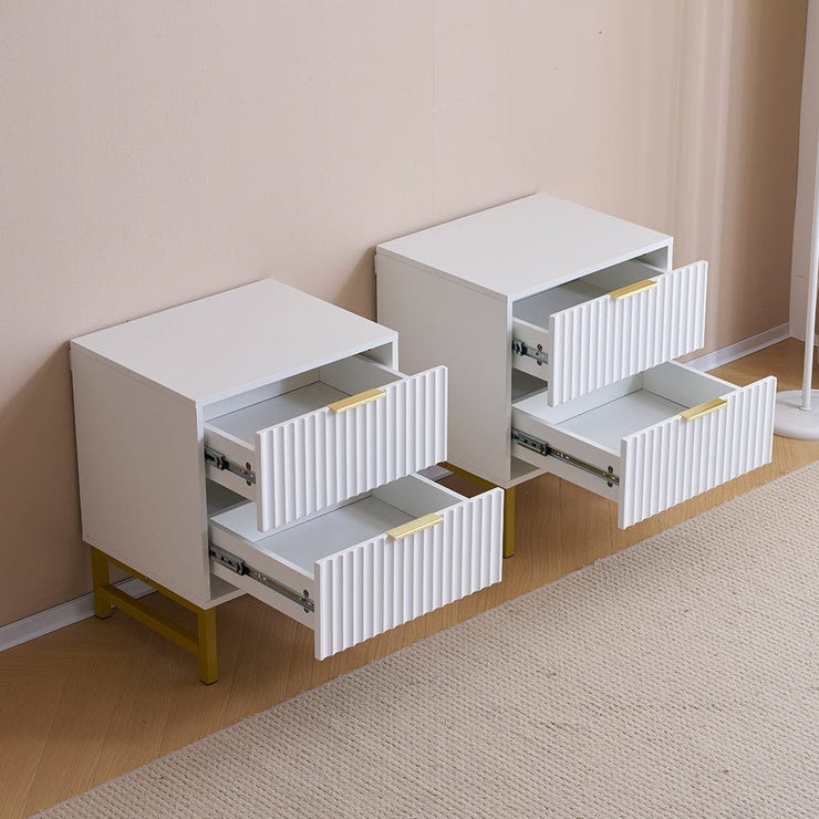 Mercury Ridged 2 Drawers Storage Bedside Table In White